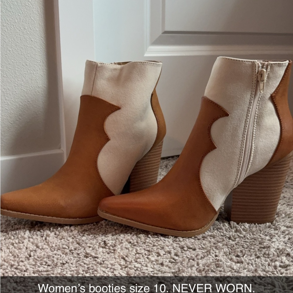 Two-Tone Tan and Cream Women's Booties